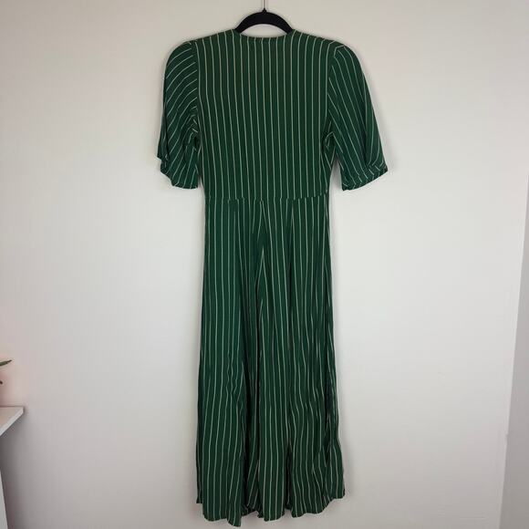 NWT Faithfull the Brand Womens Rivers Wrap Green/White Striped Tie Midi Dress 2 - Picture 3 of 12
